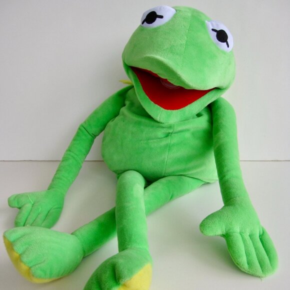 Vintage 1990s Kermit the Frog Muppets Plush Green Hand Puppet Big 21